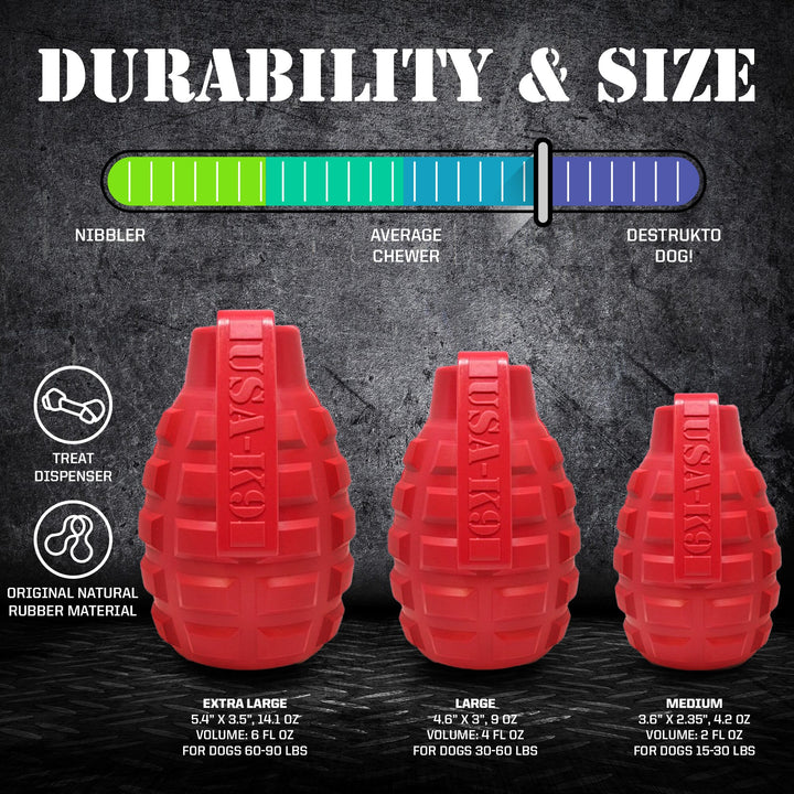 USA-K9 Grenade Durable Rubber Chew Toy & Treat Dispenser