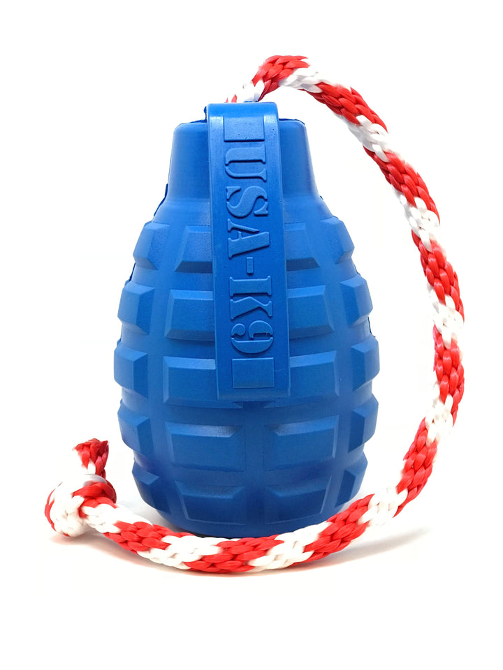 USA-K9 Grenade Durable Rubber Chew Toy, Treat Dispenser, Reward Toy, Tug Toy, and Retrieving Toy